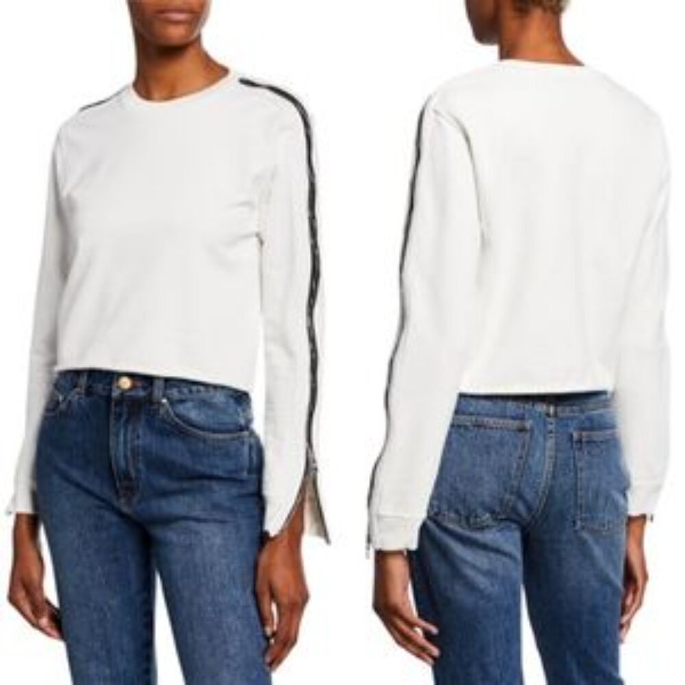 RtA White Cropped Sweatshirt with Black Sleeve Stripe